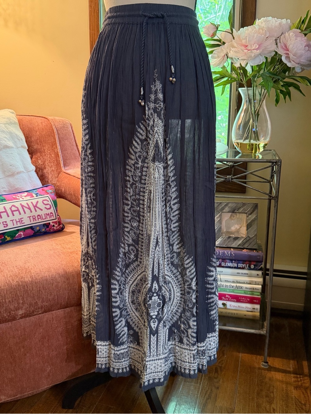 Philosophy Slate Blue/Grey & White Boho Style Maxi Skirt